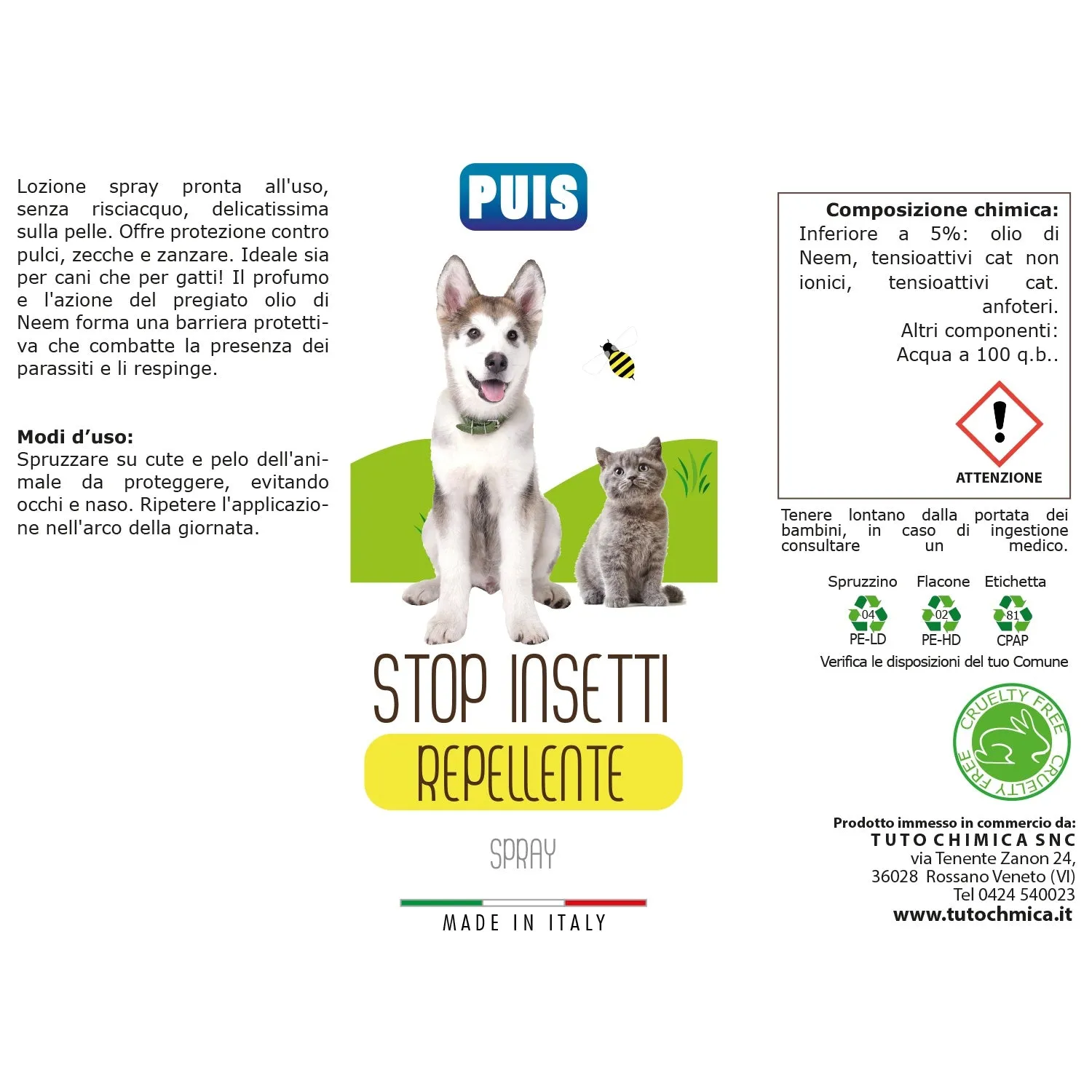 Tuto Chimica Puis spray stop insetti neem 120 ml cani gatti