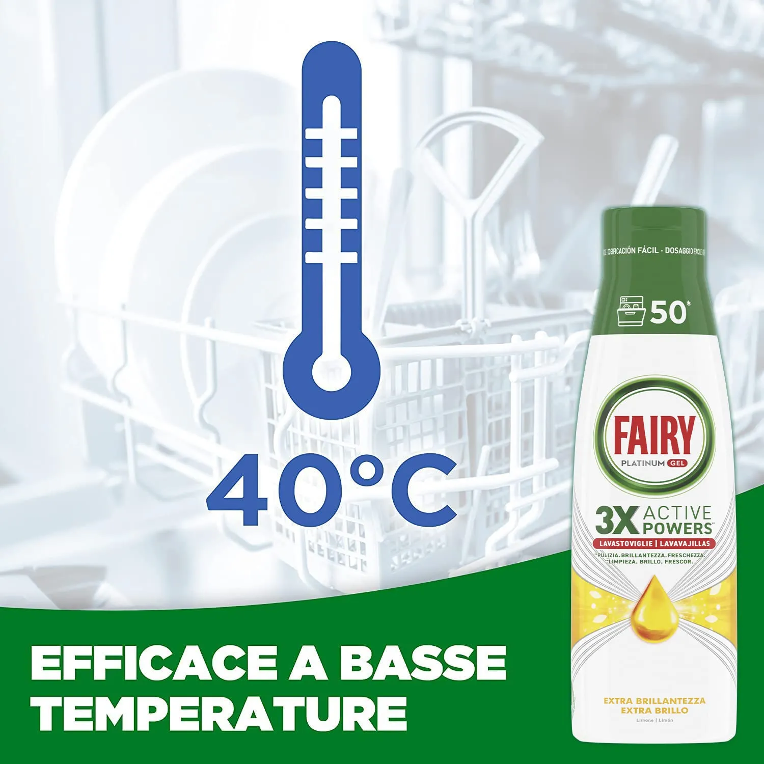 Fairy Platinum Limone gel lavastoviglie 50 lavaggi brillantezza