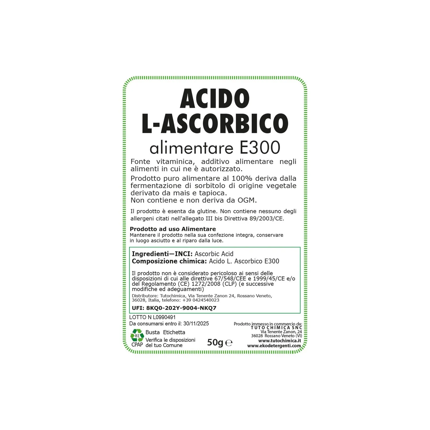 Tuto Chimica Acido L-Ascorbico E300 alimentare 50g polvere pura