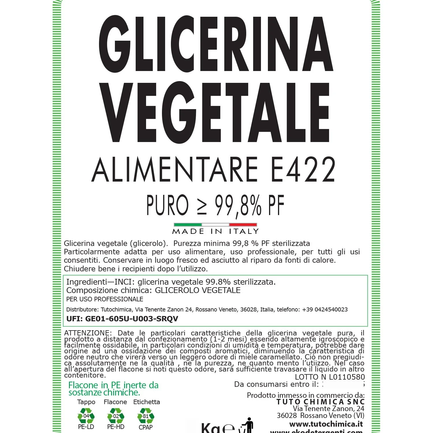 Tuto Chimica Glicerina Vegetale Alimentare E422 1 kg Pura