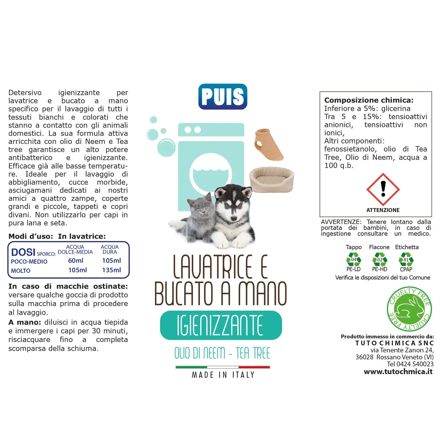 Puis Detersivo bucato animali neem e tea tree 250ml igienizzante
