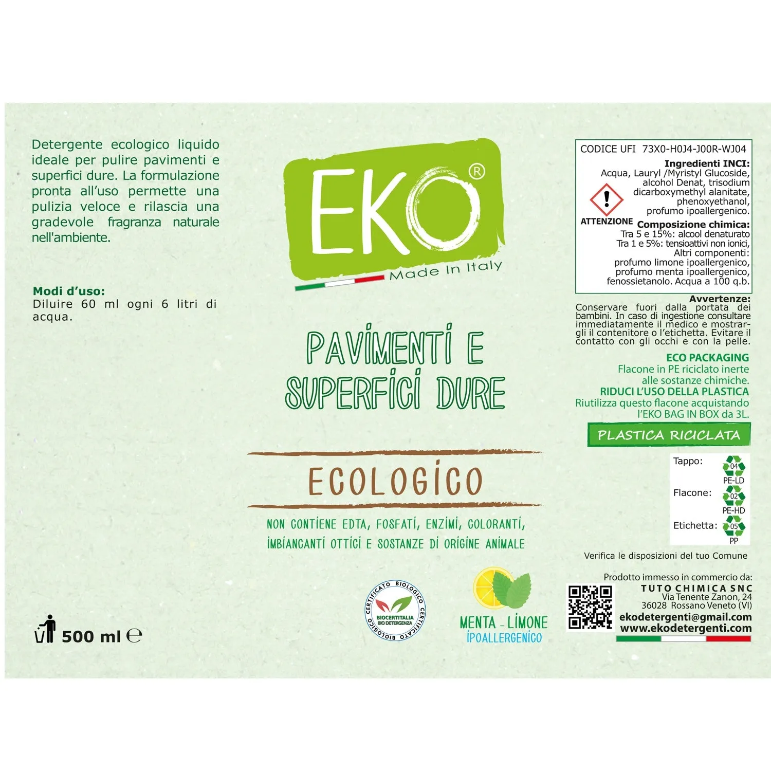 Tuto Chimica Eko Kit Bag in Box detergente pavimenti 3L+500ml