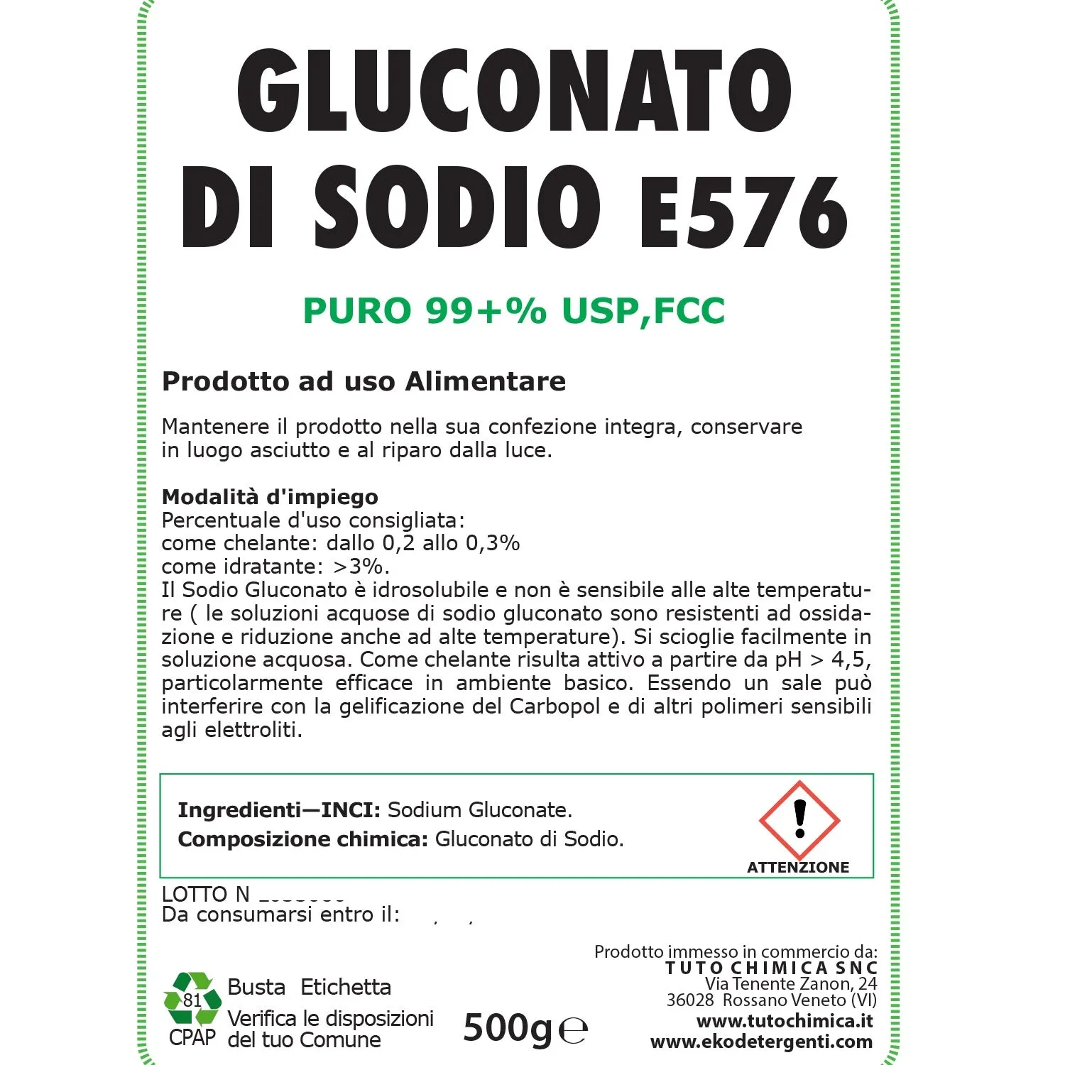 Tuto Chimica Gluconato di Sodio alimentare 50 g puro