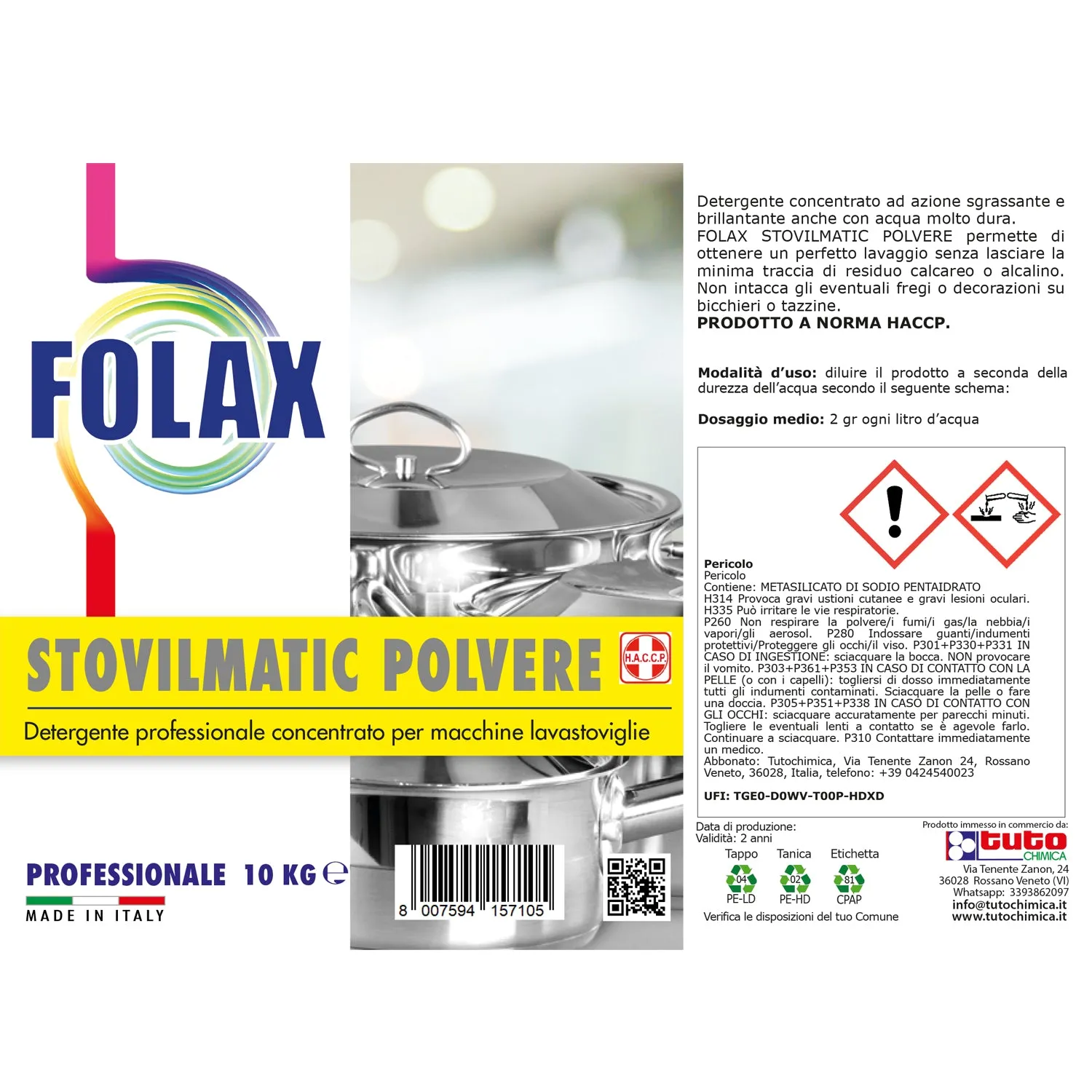 Tuto Chimica Folax Stovilmatic detergente lavastoviglie 10 kg acqua dura