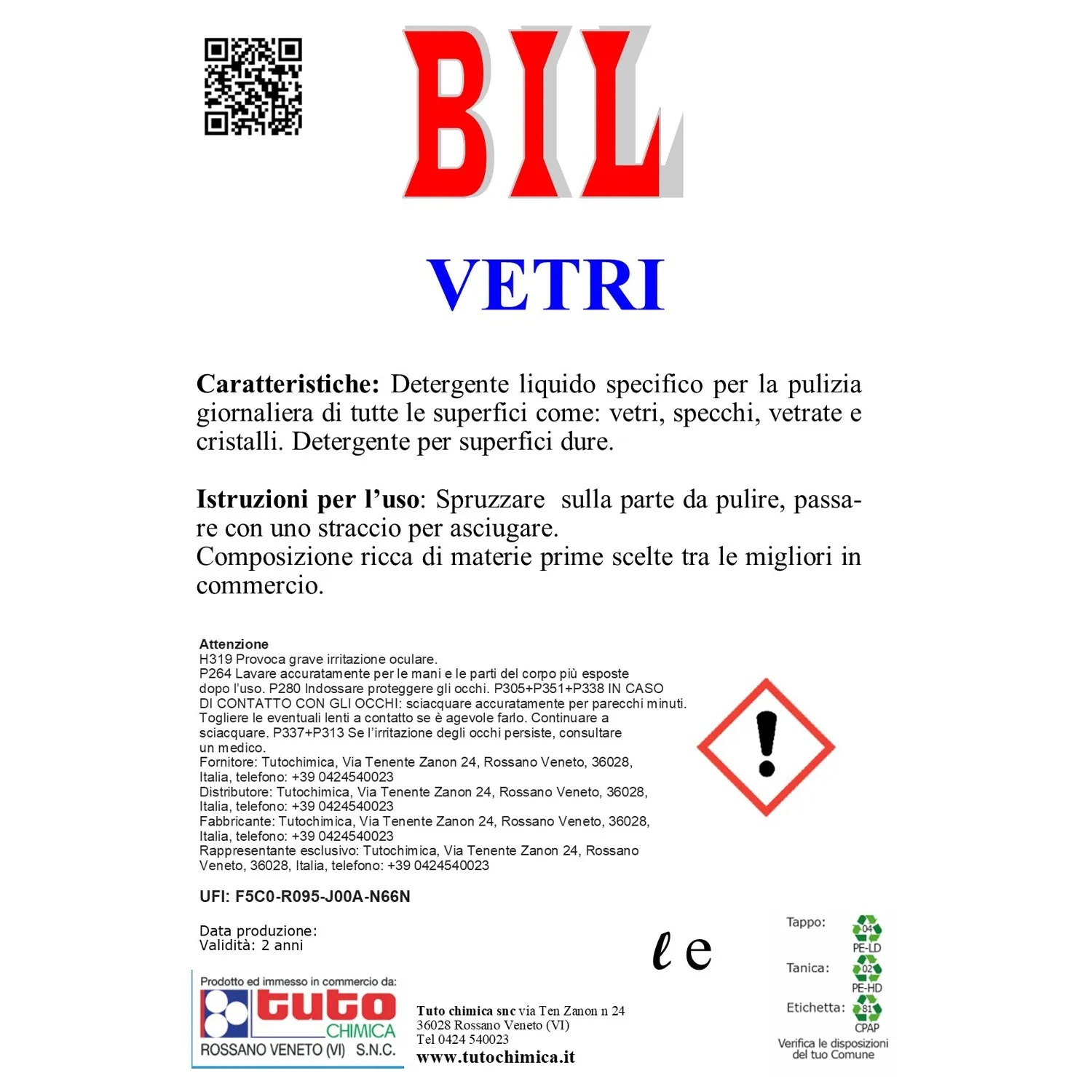 Tuto Chimica Bil detergente vetri spray 500ml senza aloni