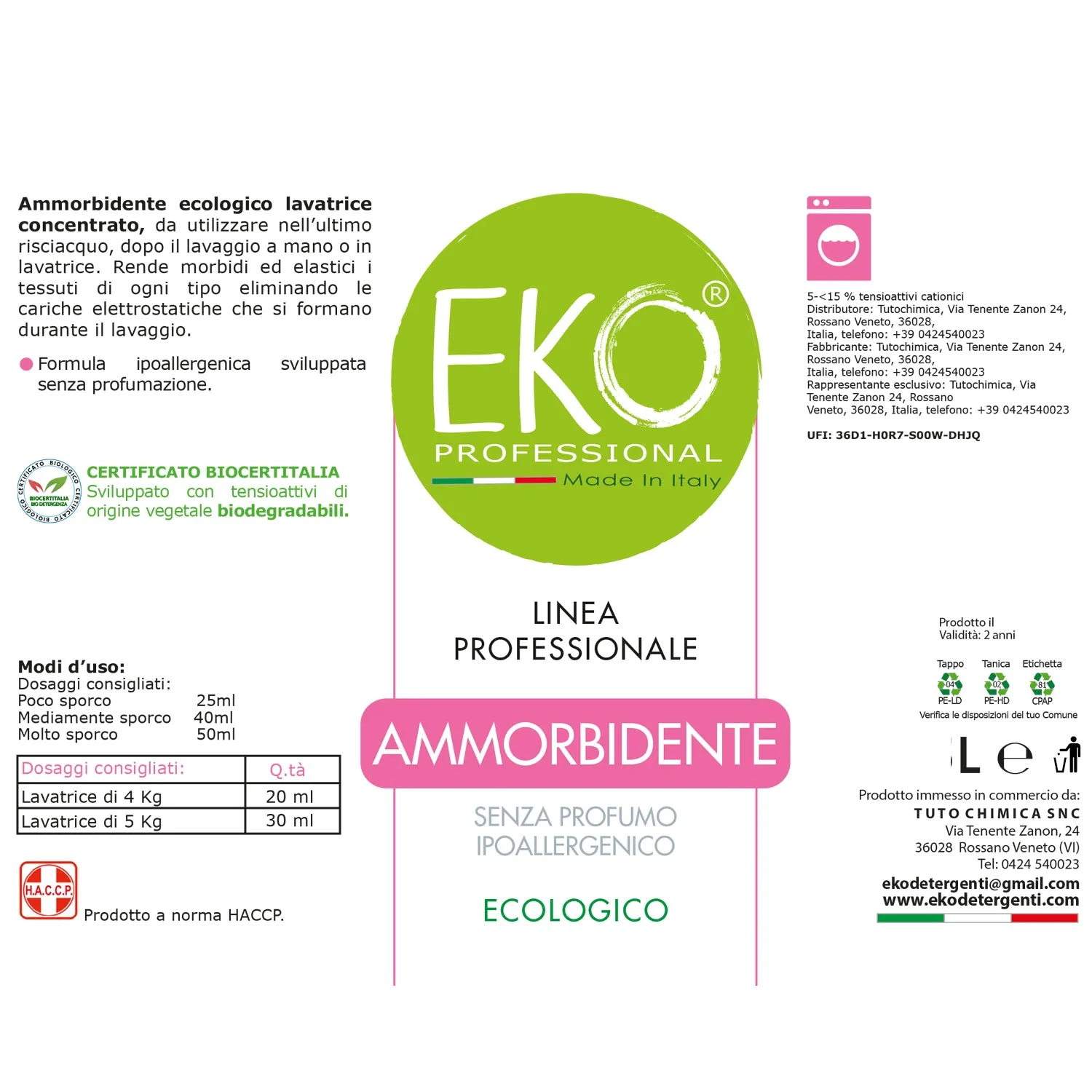 Tuto Chimica Eko Professional Ammorbidente 1,1L ipoallergenico