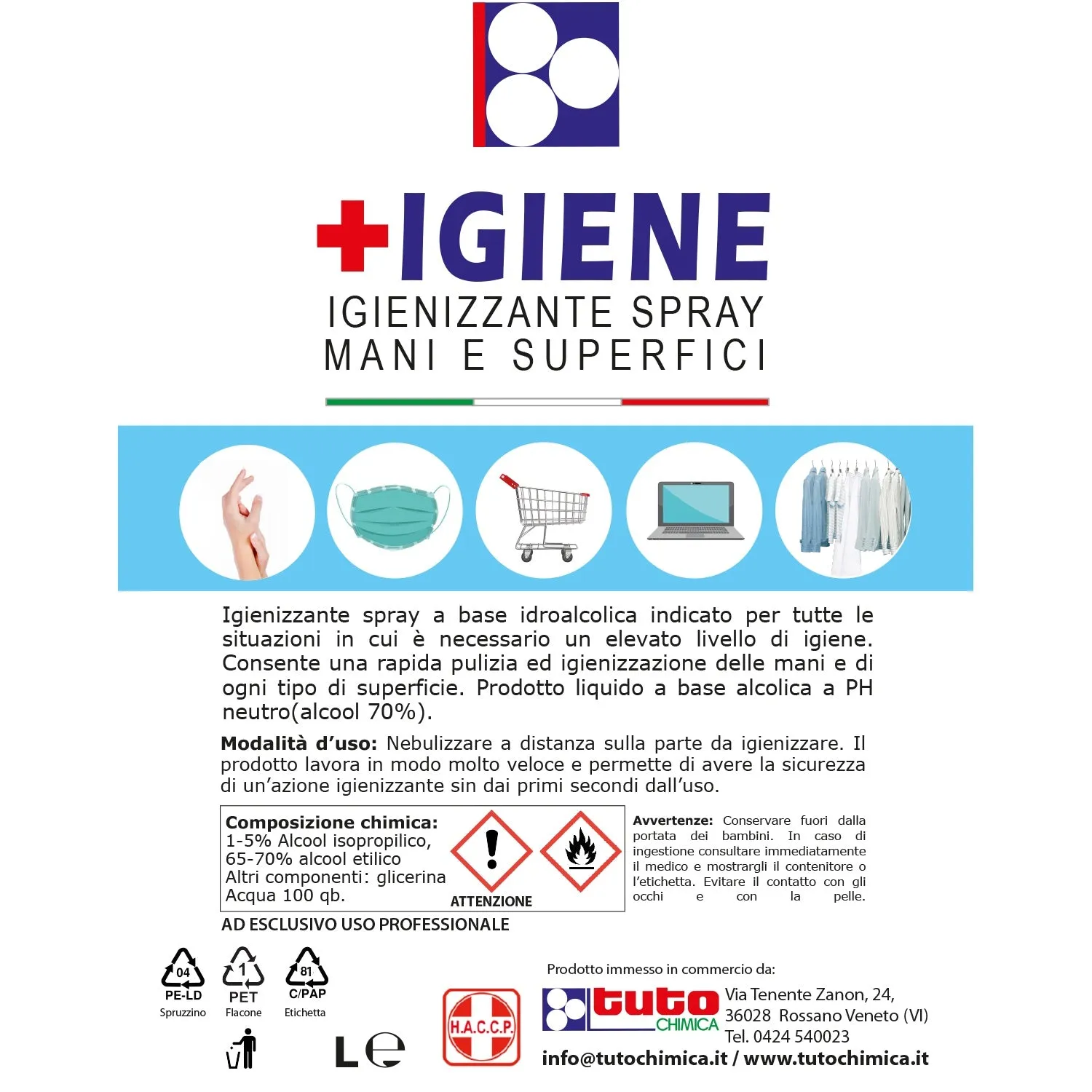 Tuto Chimica Più Igiene spray igienizzante 120 ml alcol 70%
