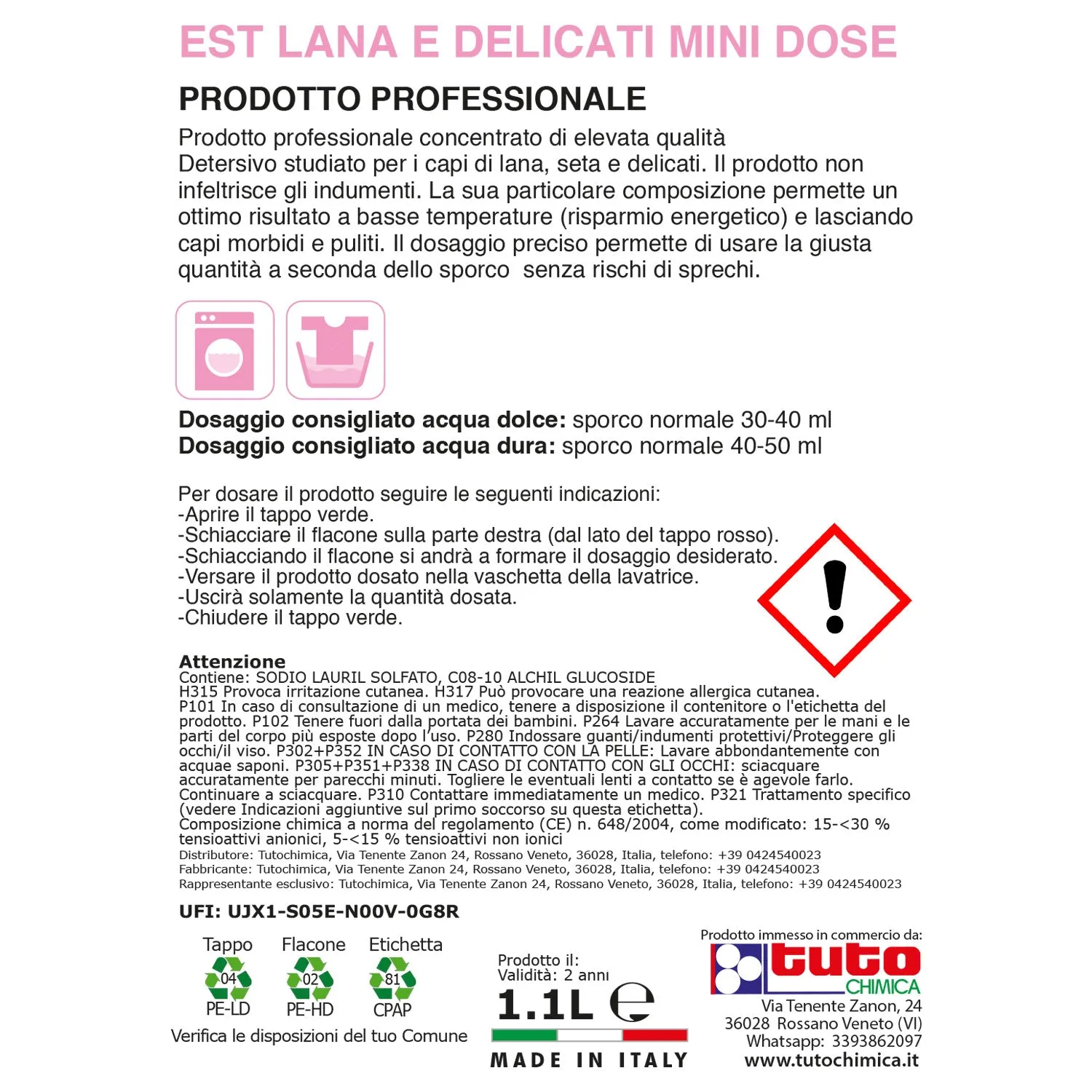 Tuto Chimica Est detersivo lavatrice lana e delicati 1,1 L concentrato