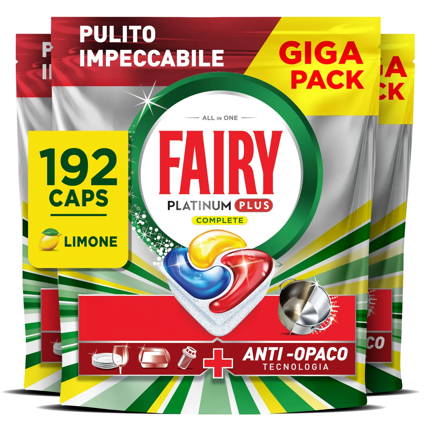 Fairy Platinum Plus Pastiglie Lavastoviglie 125 Caps Limone Brillantante