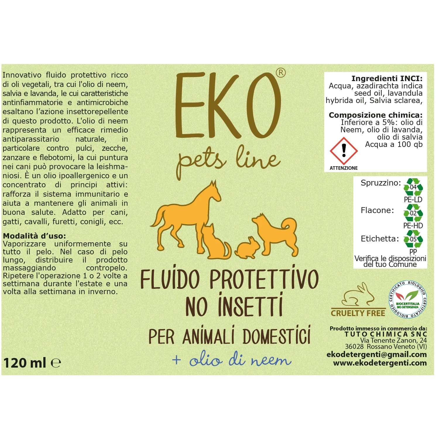 Tuto Chimica Eko Pets fluido neem 120 ml protettivo cani gatti