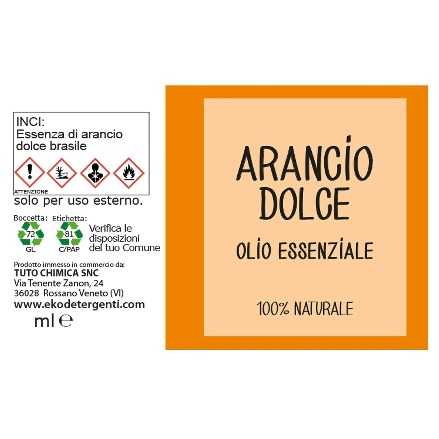 Tuto Chimica Eko Olio Essenziale Arancio Dolce 10 ml rilassante