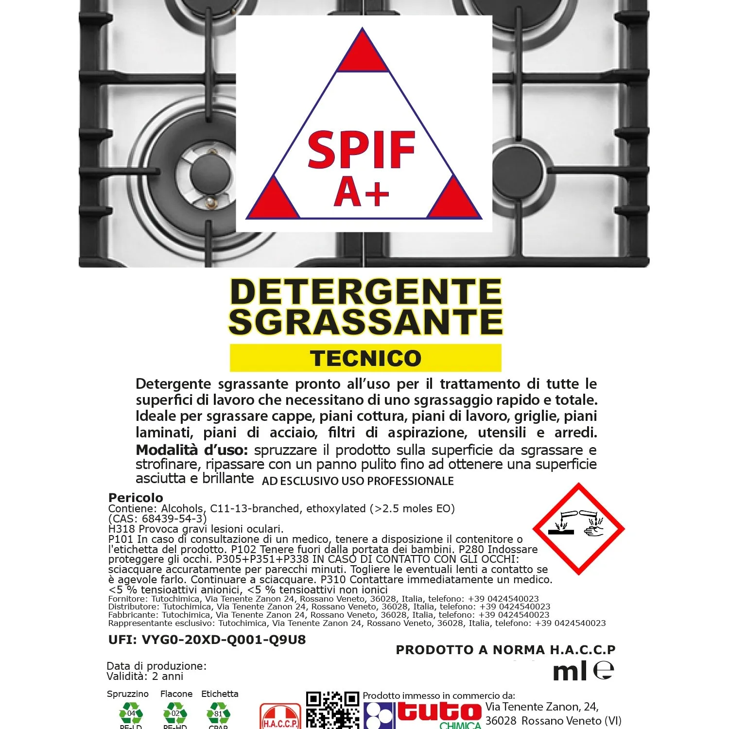 Tuto Chimica Spif A+ sgrassatore tecnico 500ML pronto uso