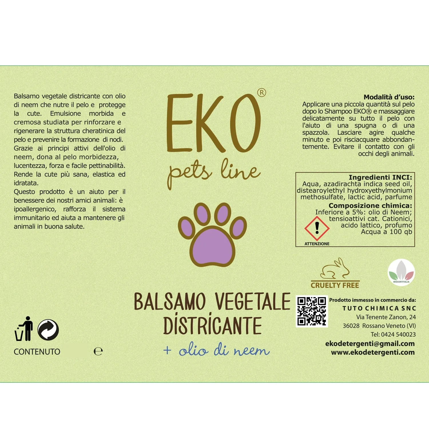 Tuto Chimica Eko Pets Balsamo Neem balsamo 220ml ipoallergenico