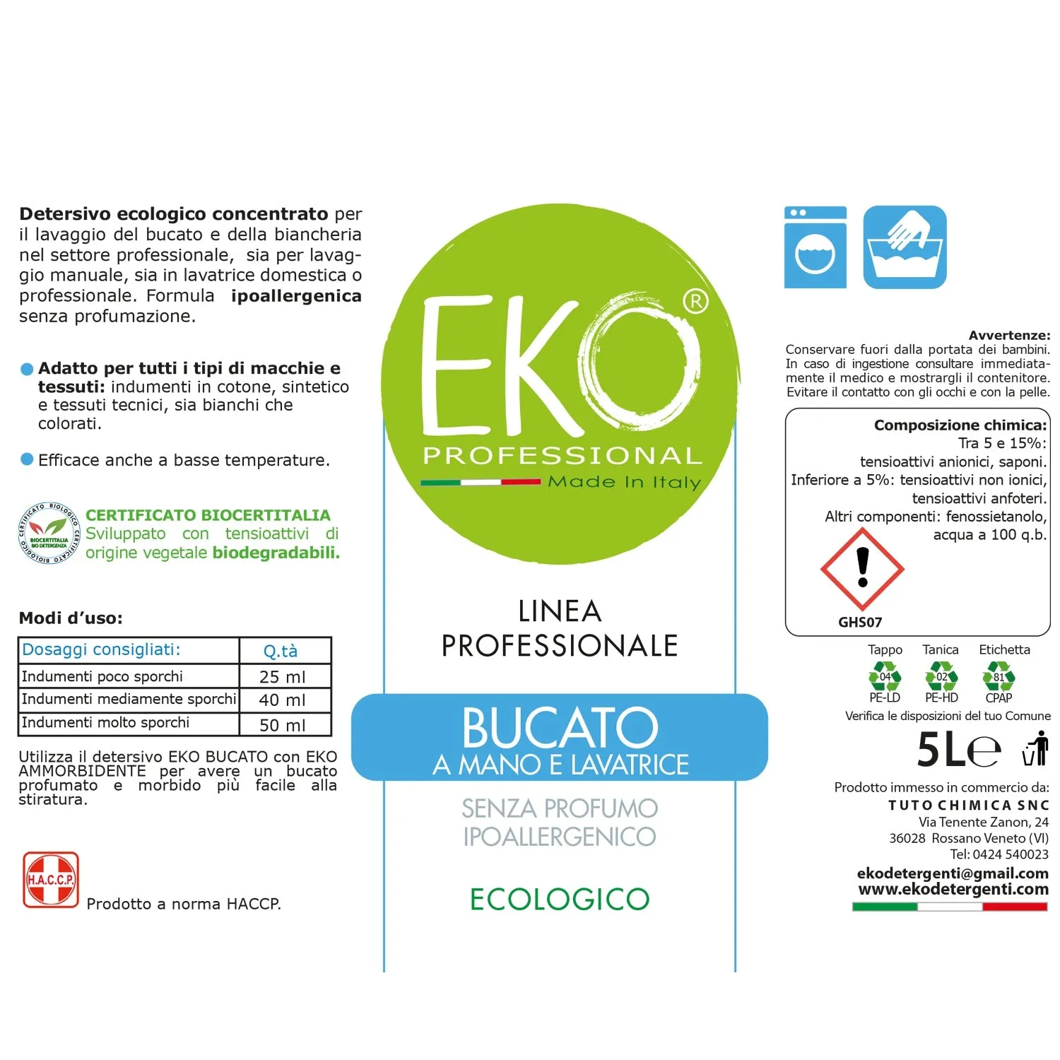 Tuto Chimica Eko Professional detersivo lavatrice 1,1 L ipoallergenico
