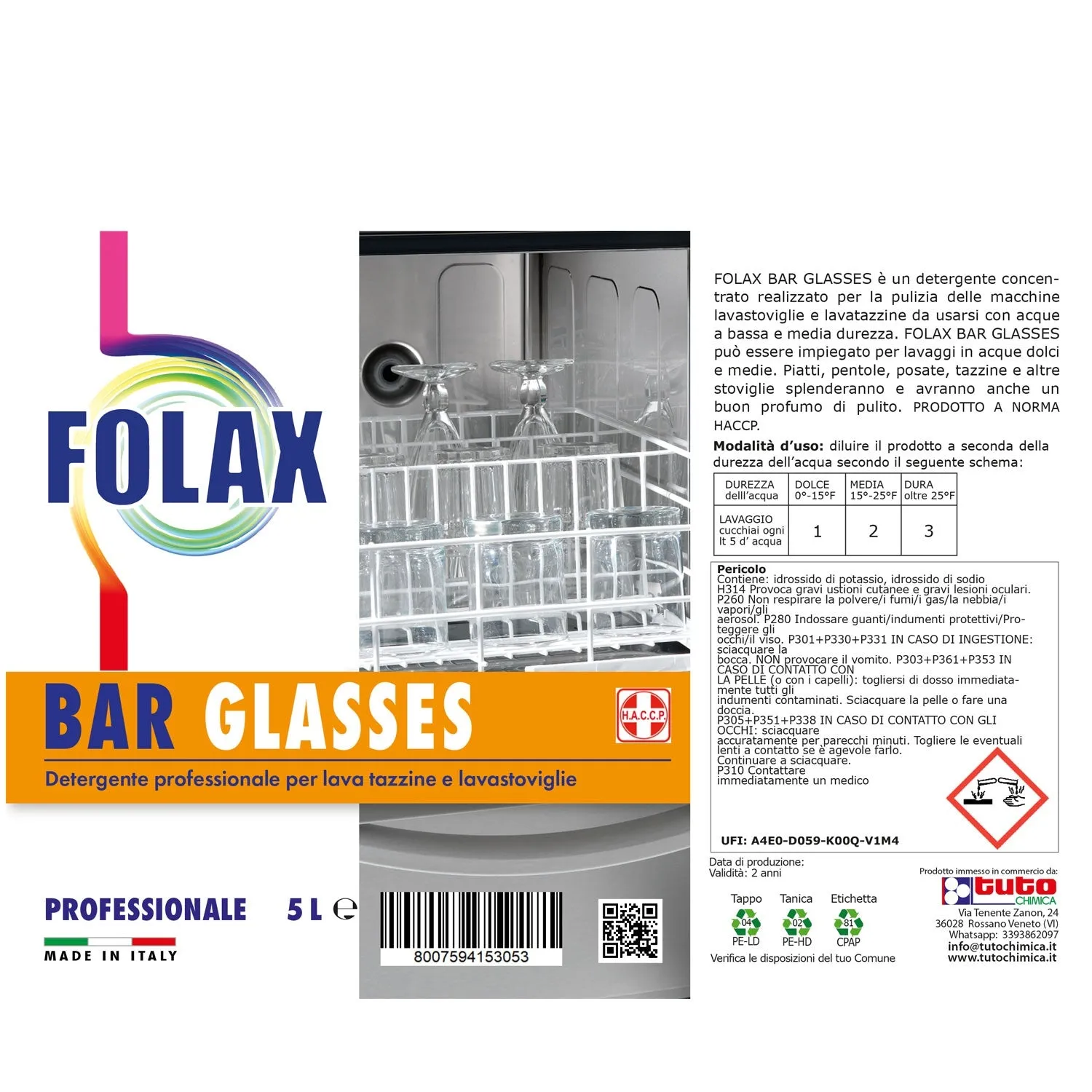 Tuto Chimica Folax Bar Glasses detersivo lavastoviglie 5 L