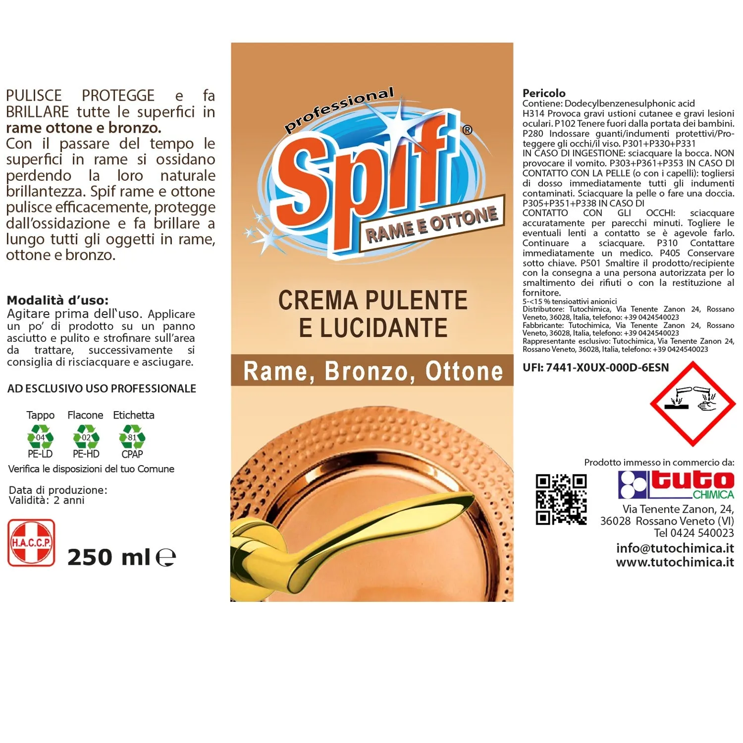 Spif Rame e Ottone pulitore lucidante 250ml brillantezza