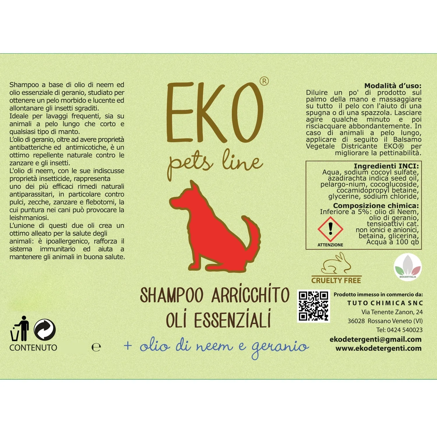 Tuto Chimica Eko Pets shampoo cane neem e geranio 220 ml