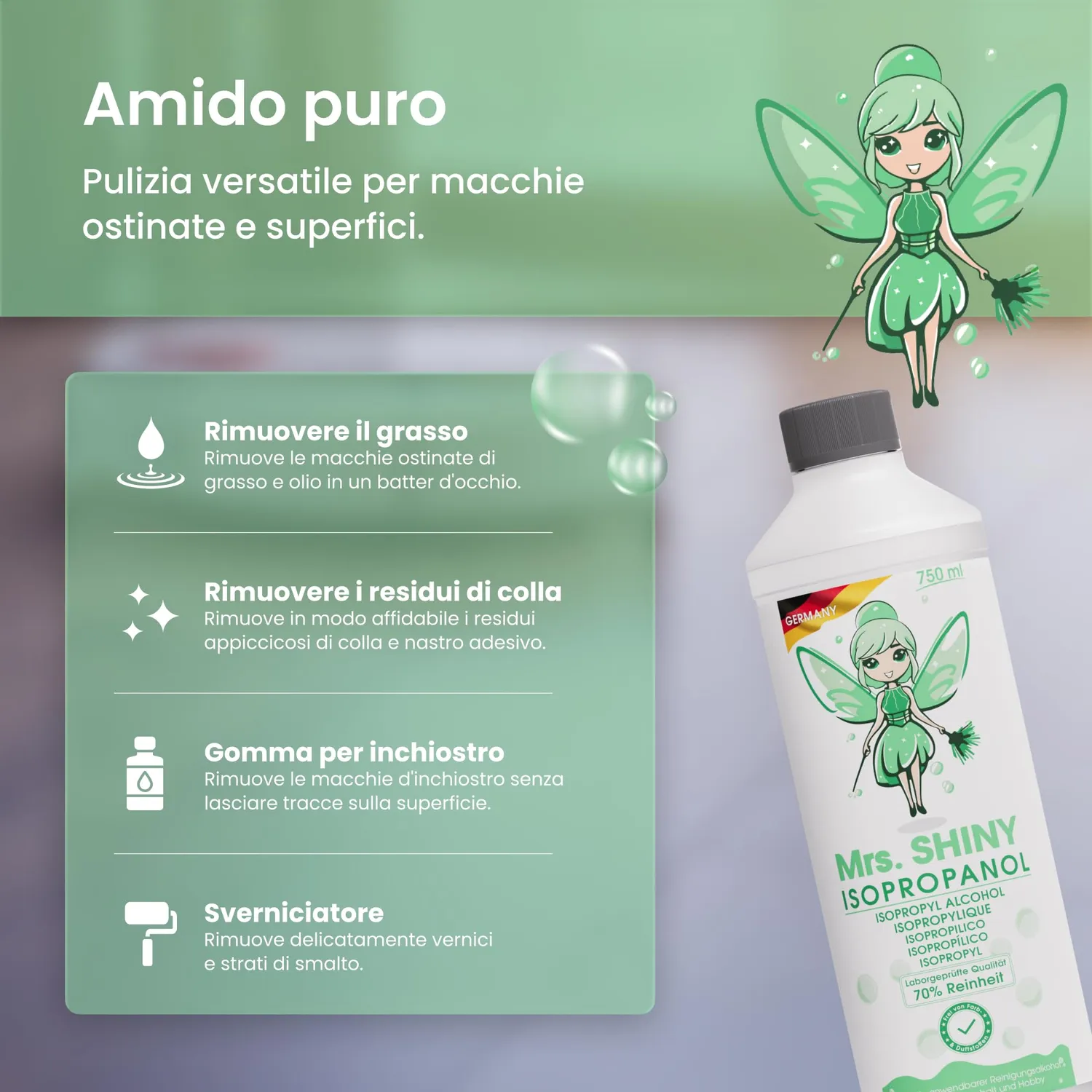 Mrs. Shiny Alcool Isopropilico 70% detergente superfici 750 ml