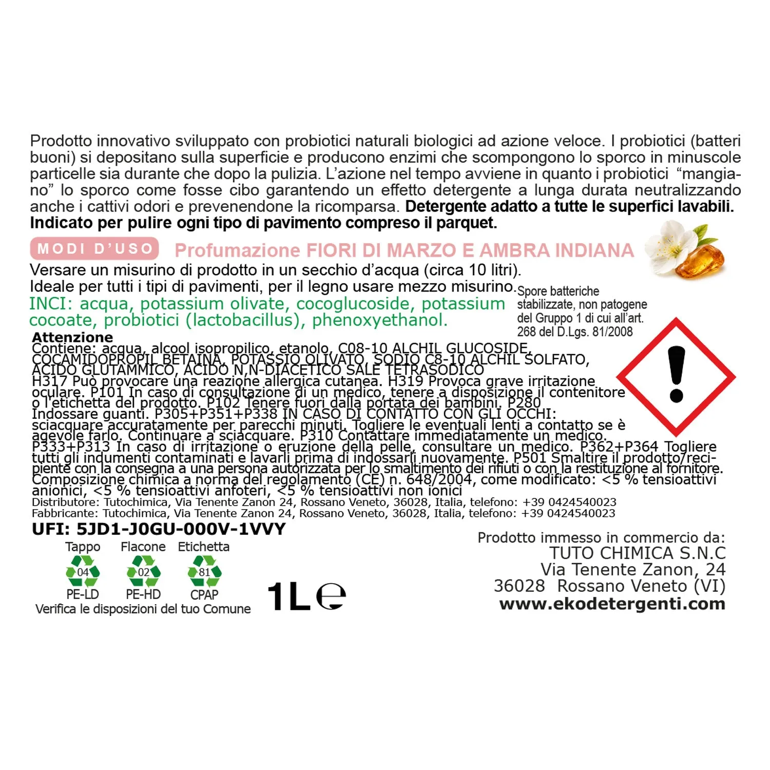 Tuto Chimica Eko detersivo pavimenti probiotici 1L fiori