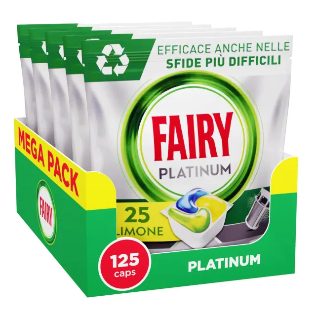 Fairy Platinum 125 pastiglie lavastoviglie limone prelavaggio integrato