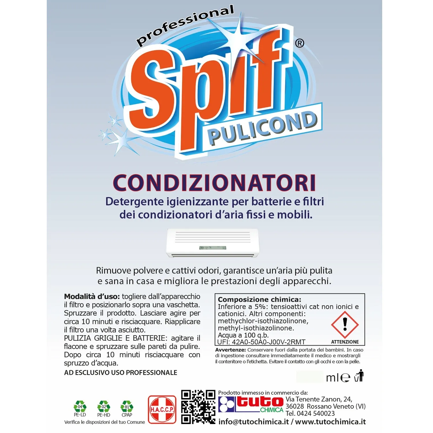 Tuto Chimica Spif Pulicond Detergente Condizionatori 500 ml