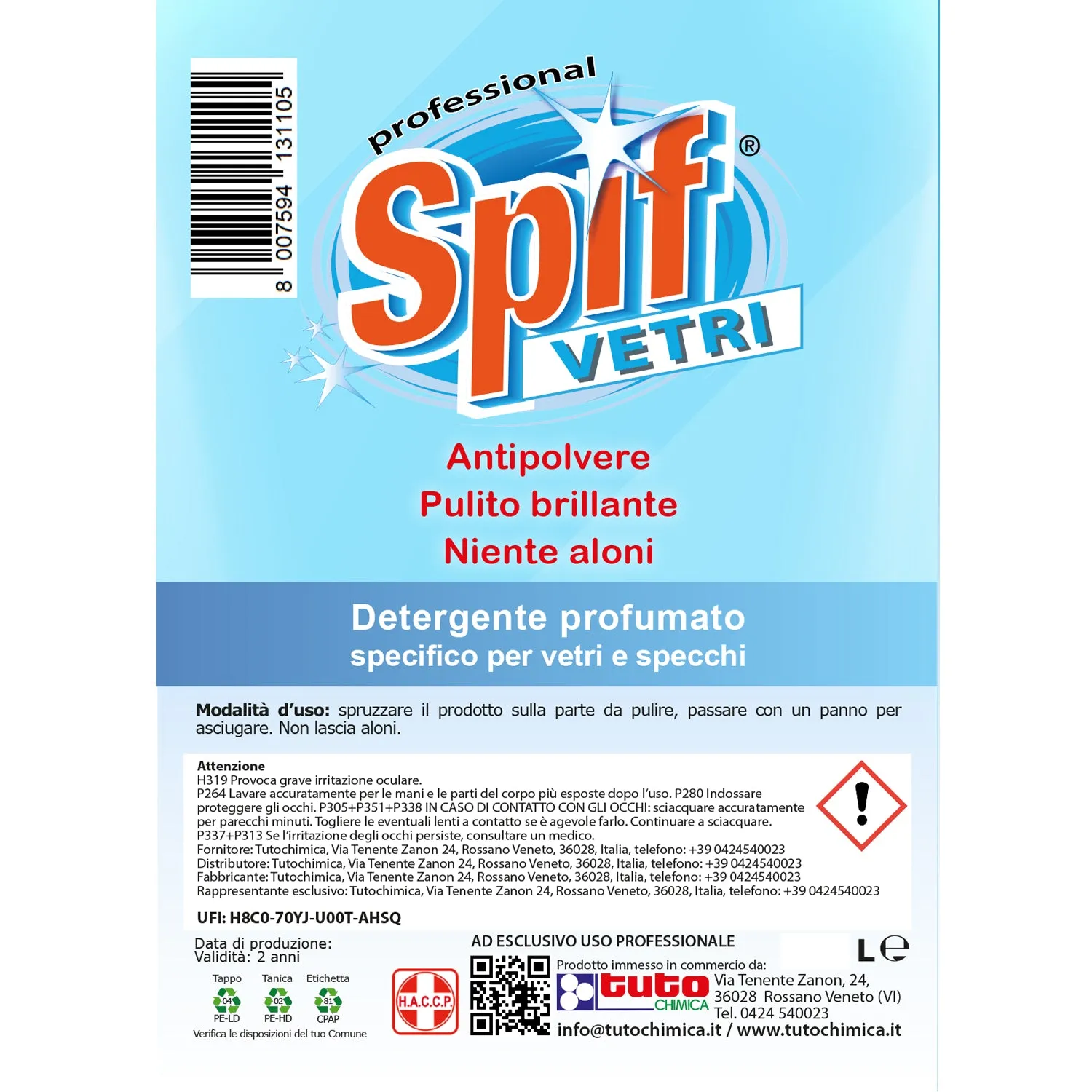 Tuto Chimica Spif Detergente Vetri 500 ml senza aloni