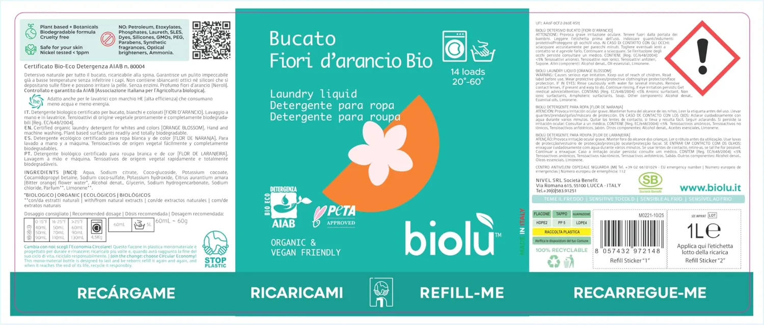 Biolù Bucato Fiori d'Arancio detersivo 1l naturale
