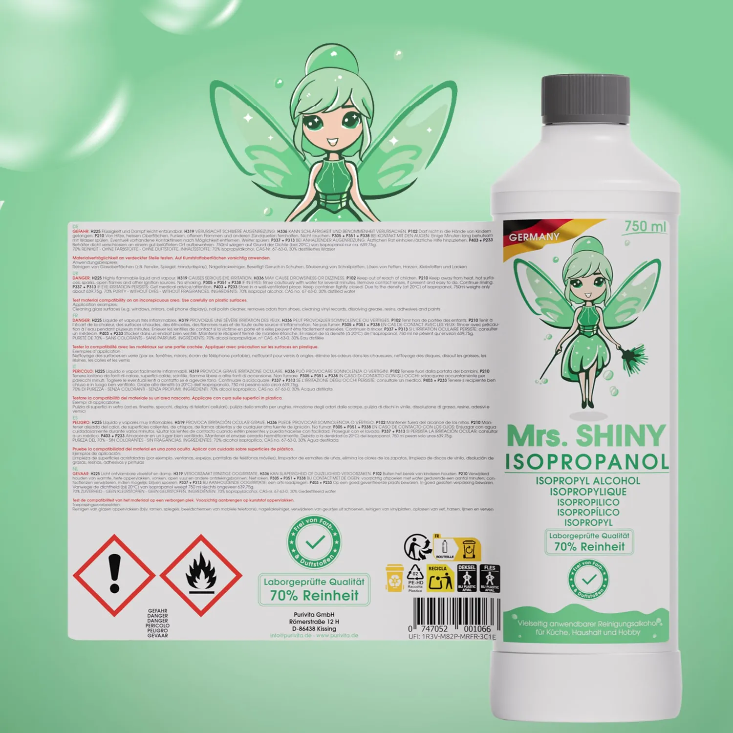 Mrs. Shiny Alcool Isopropilico 70% detergente superfici 750 ml