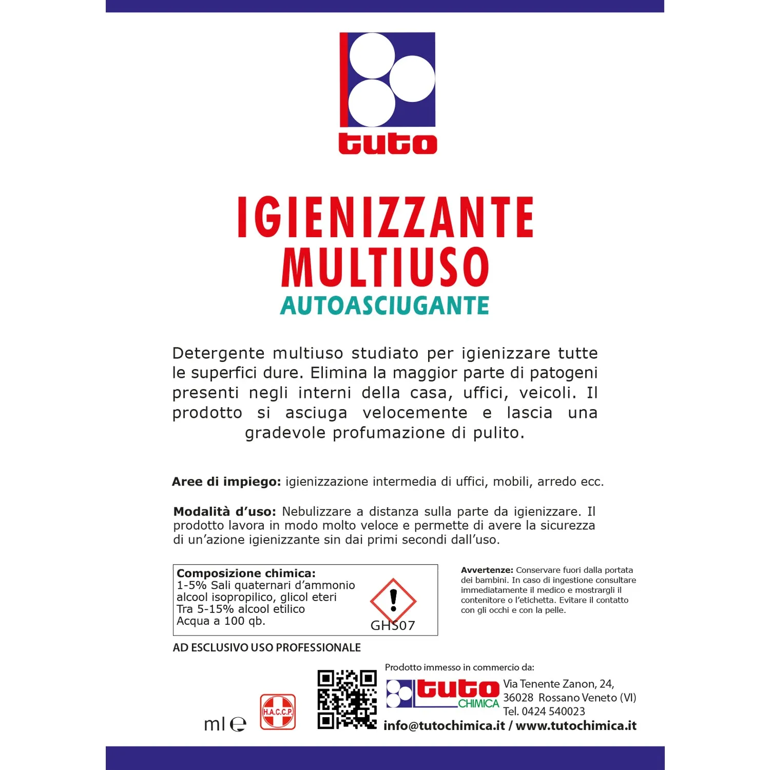 Tuto Chimica Igienizzante Multiuso Autoasciugante 500 ml Spray