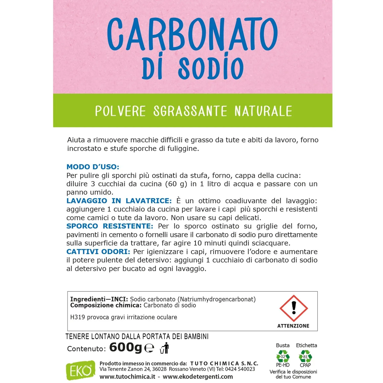 Tuto Chimica Carbonato di Sodio Sgrassatore 600 g