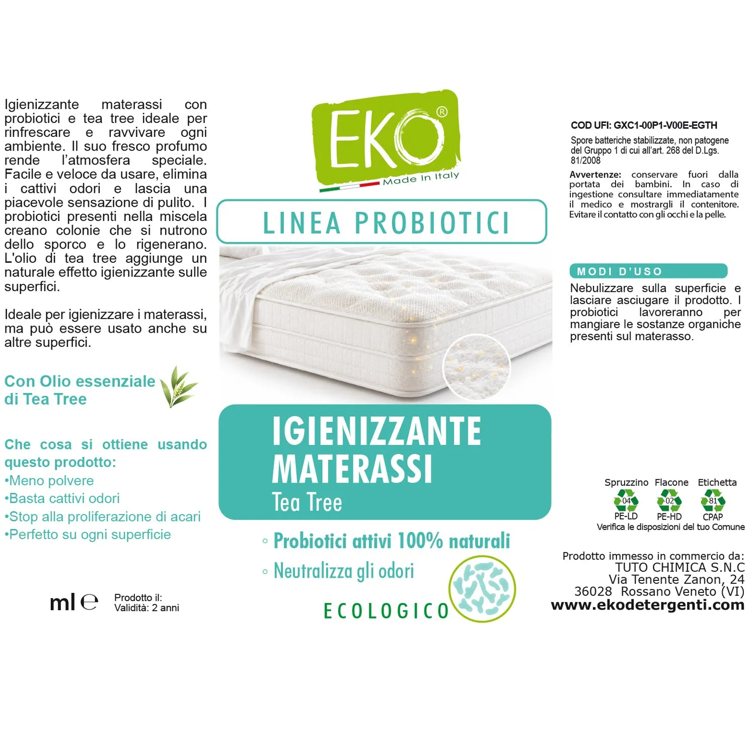 Tuto Chimica Eko igienizzante materassi spray 240ml probiotici