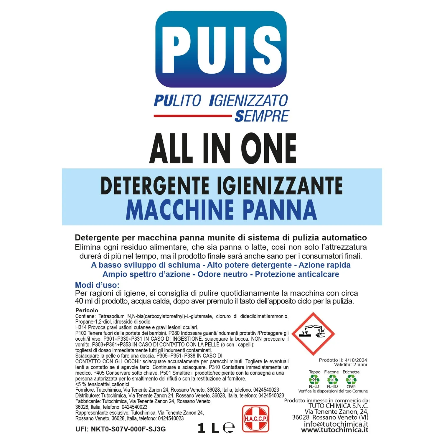 Tuto Chimica Puis All in One detergente macchine panna 1L