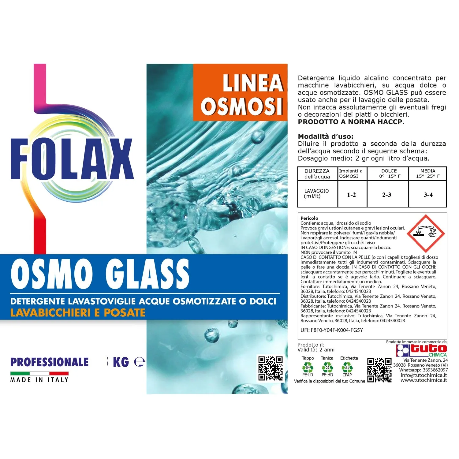 Tuto Chimica Folax Osmo Glass detergente lavabicchieri 6 kg osmosi