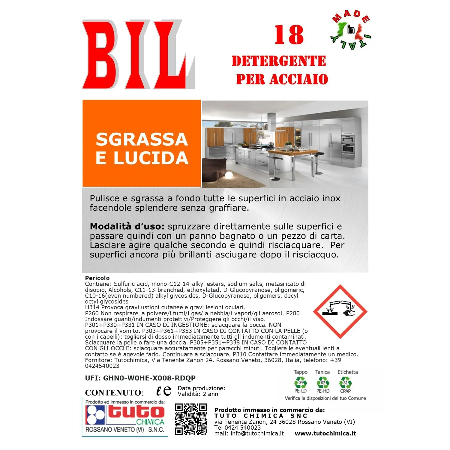 Tuto Chimica Bil 18 detergente acciaio inox 500ml brillante