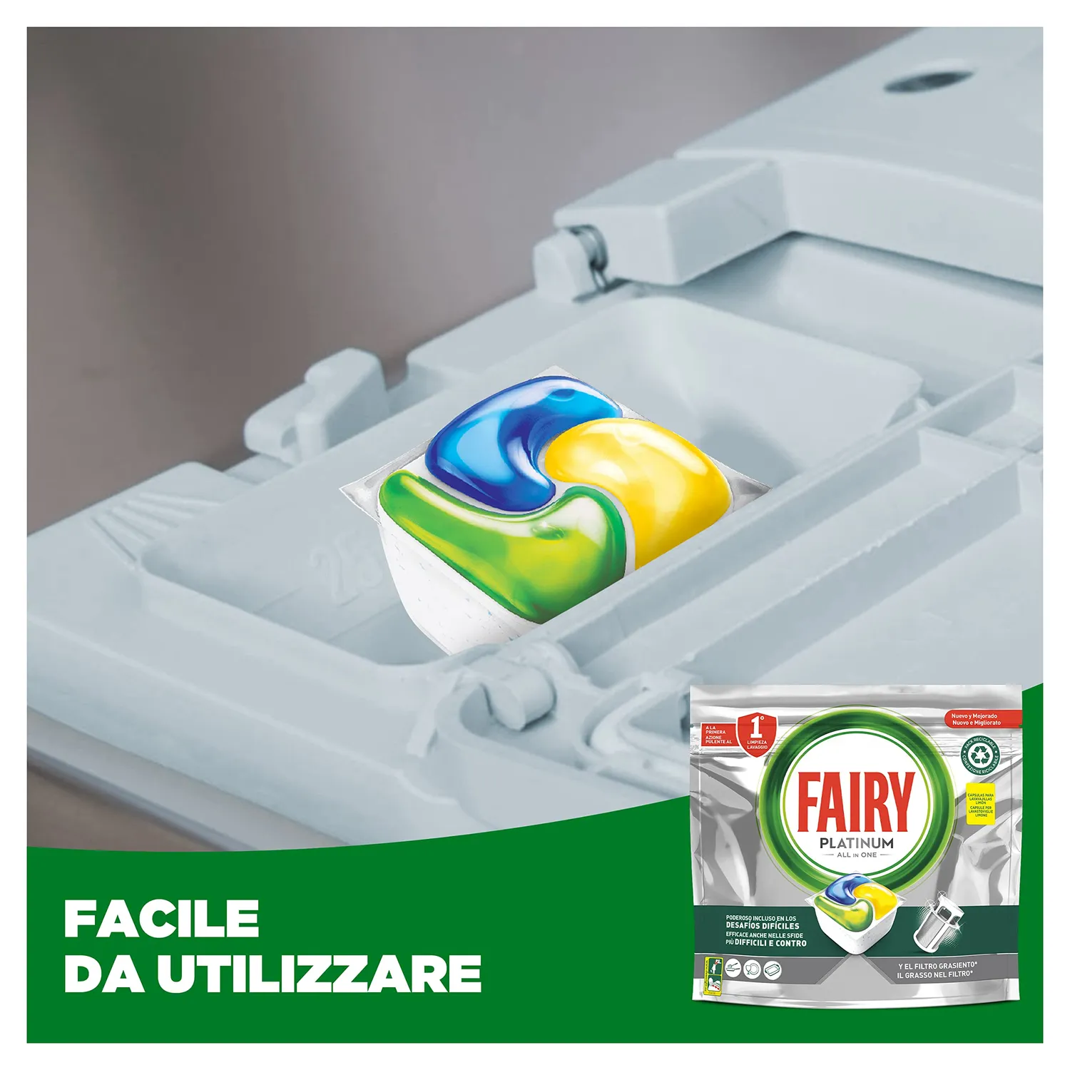 Fairy Platinum 125 pastiglie lavastoviglie limone prelavaggio integrato