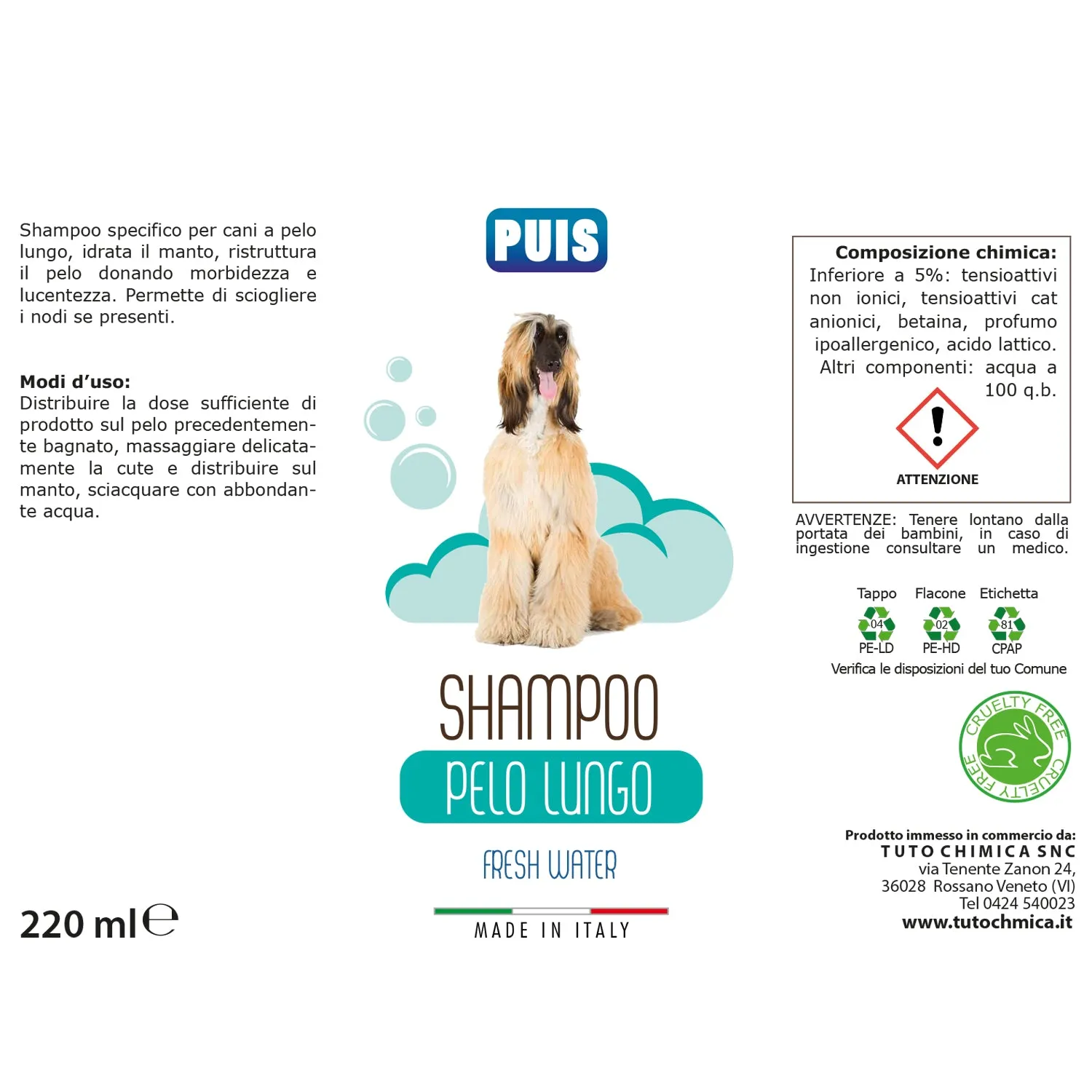 Tuto Chimica Puis Shampoo Cani Pelo Lungo Fresh Water 220 ml
