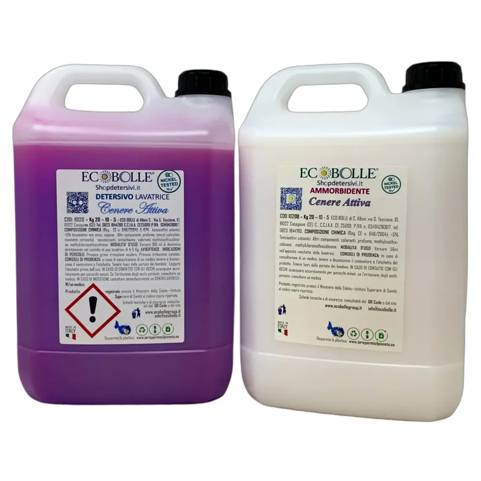 Ecobolle Cenere Attiva kit bucato detersivo+ammorbidente 10kg