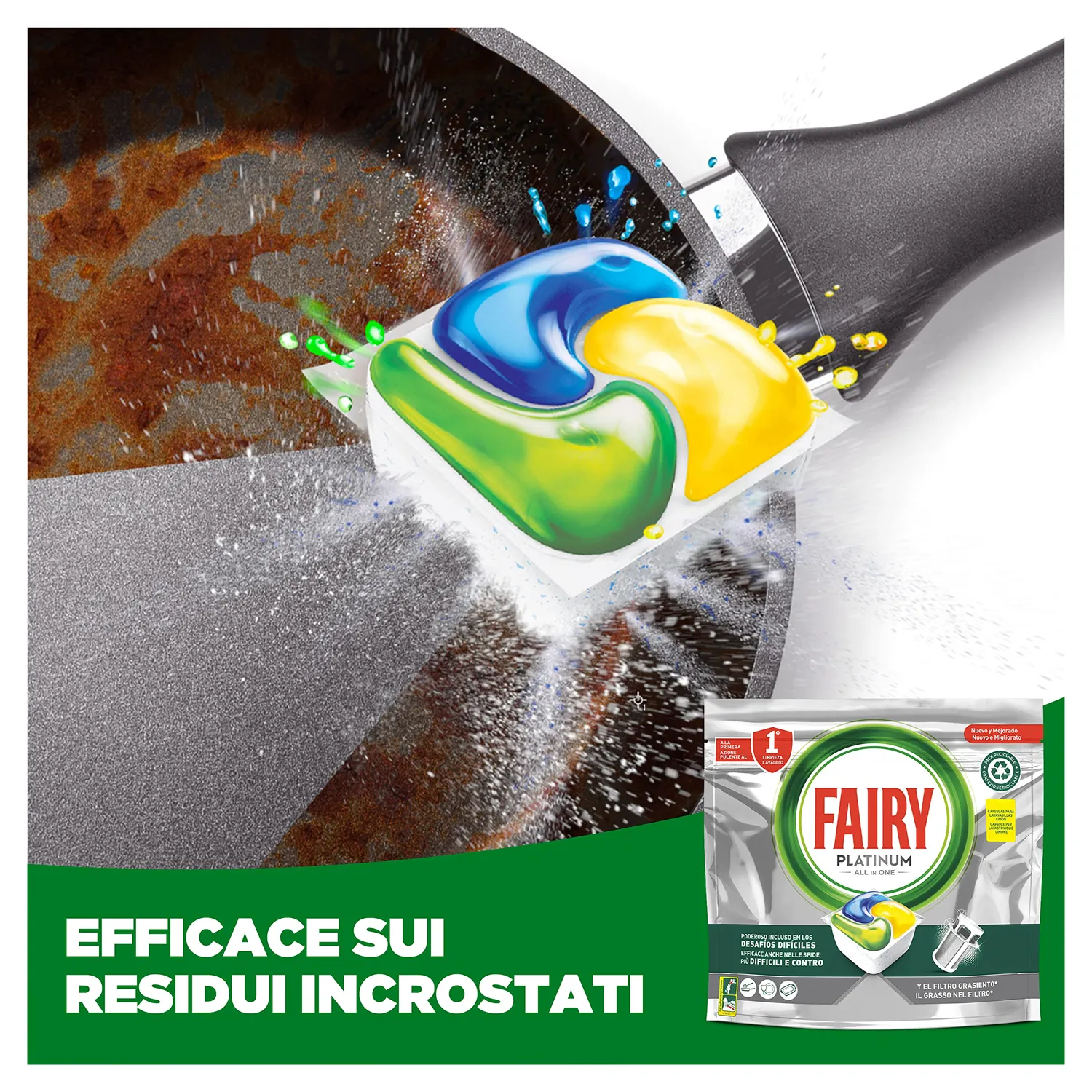 Fairy Platinum 125 pastiglie lavastoviglie limone prelavaggio integrato