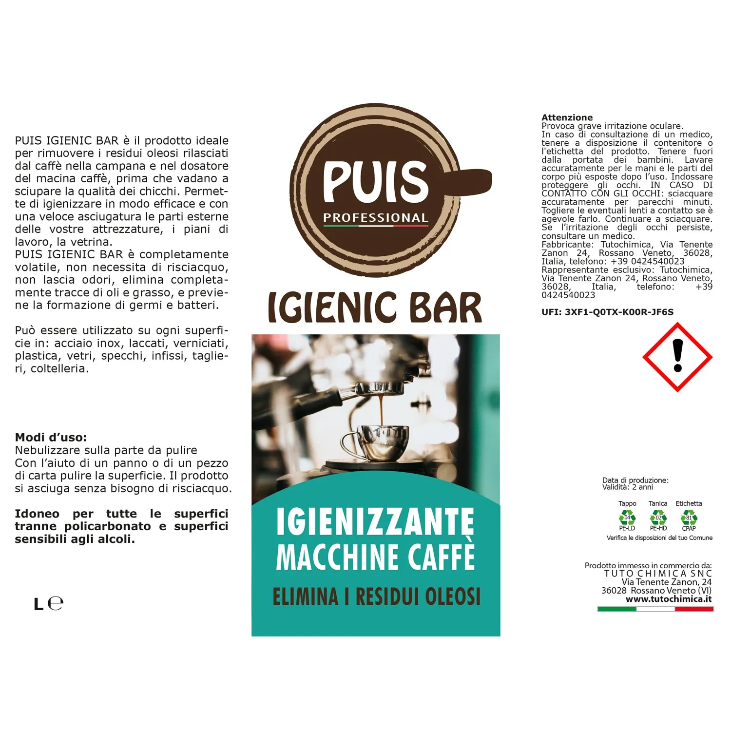 Tuto Chimica Puis Igienic Bar igienizzante macchine caffè 500ml
