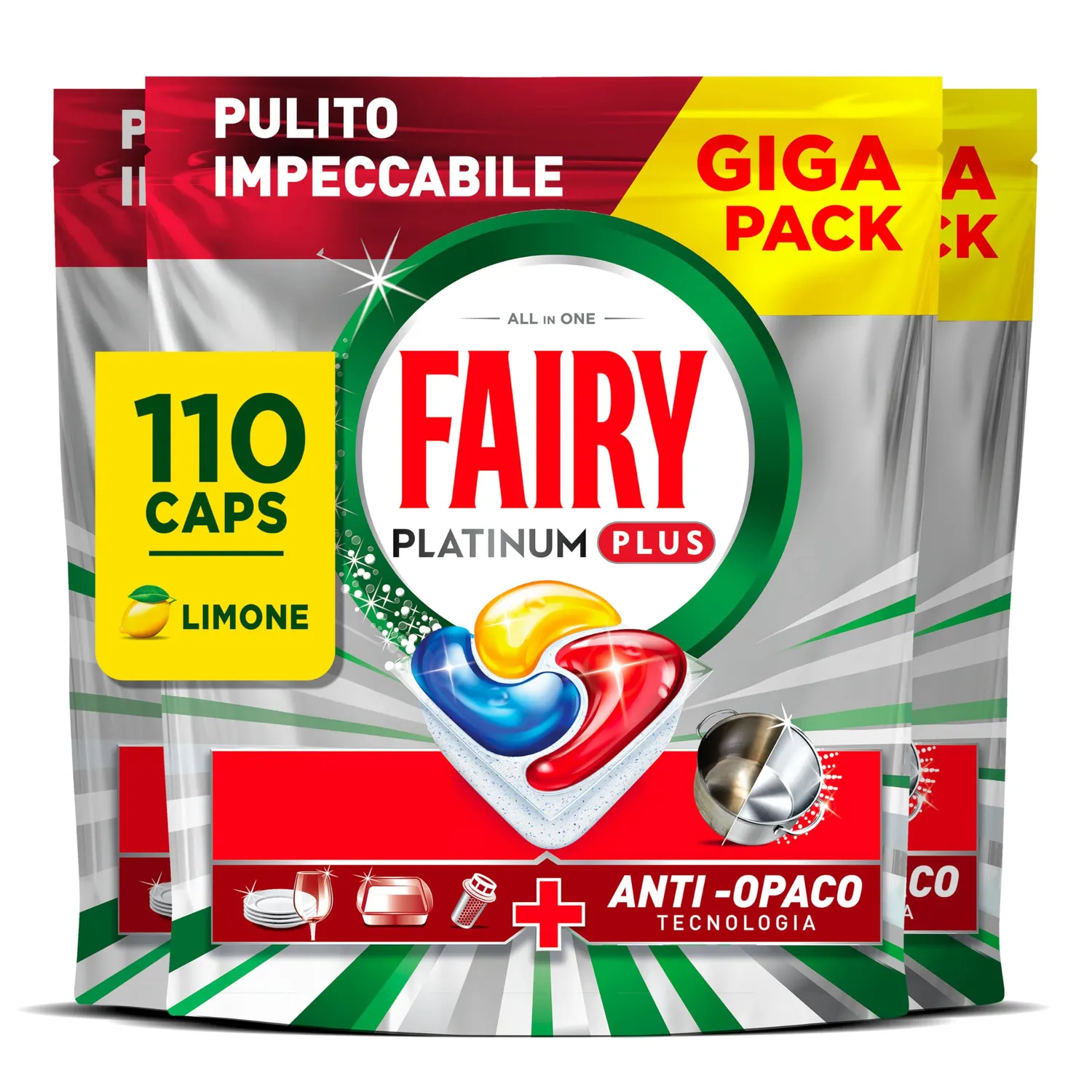 Fairy Platinum Plus pastiglie lavastoviglie 72 pz limone tutto in uno