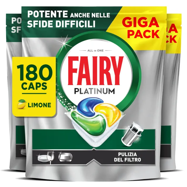 Fairy Platinum Limone capsule lavastoviglie 180 pz filtro pulito