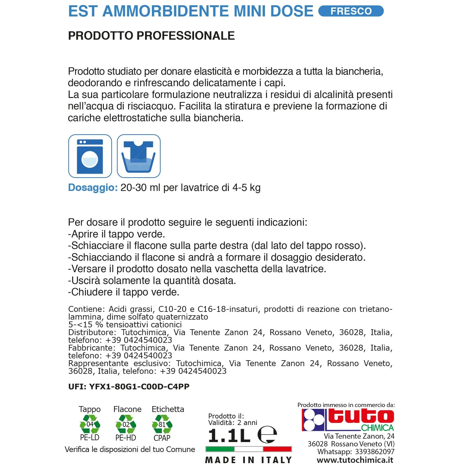 Tuto Chimica EST Minidose ammorbidente lavatrice 1,1L lavanda