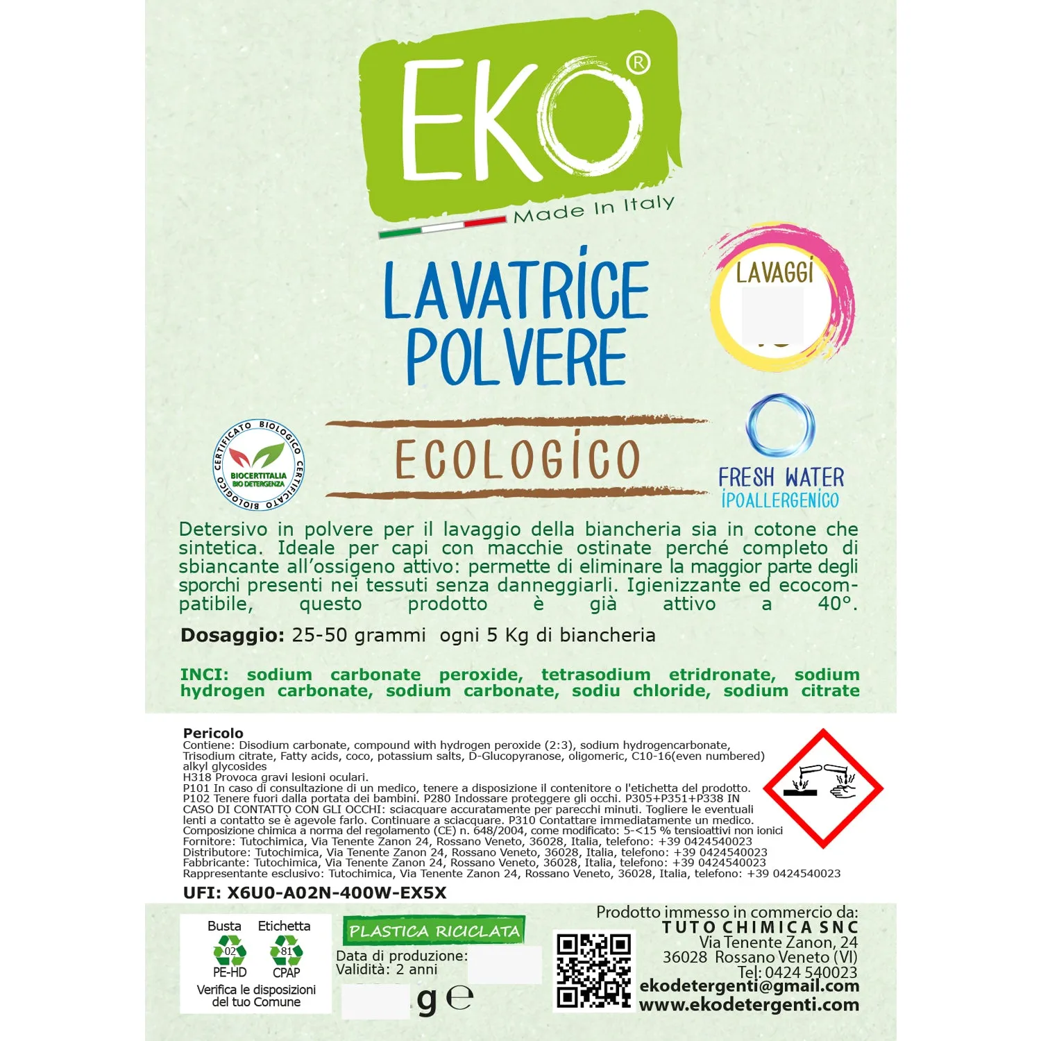 Tuto Chimica Eko detersivo lavatrice polvere 900 g senza enzimi