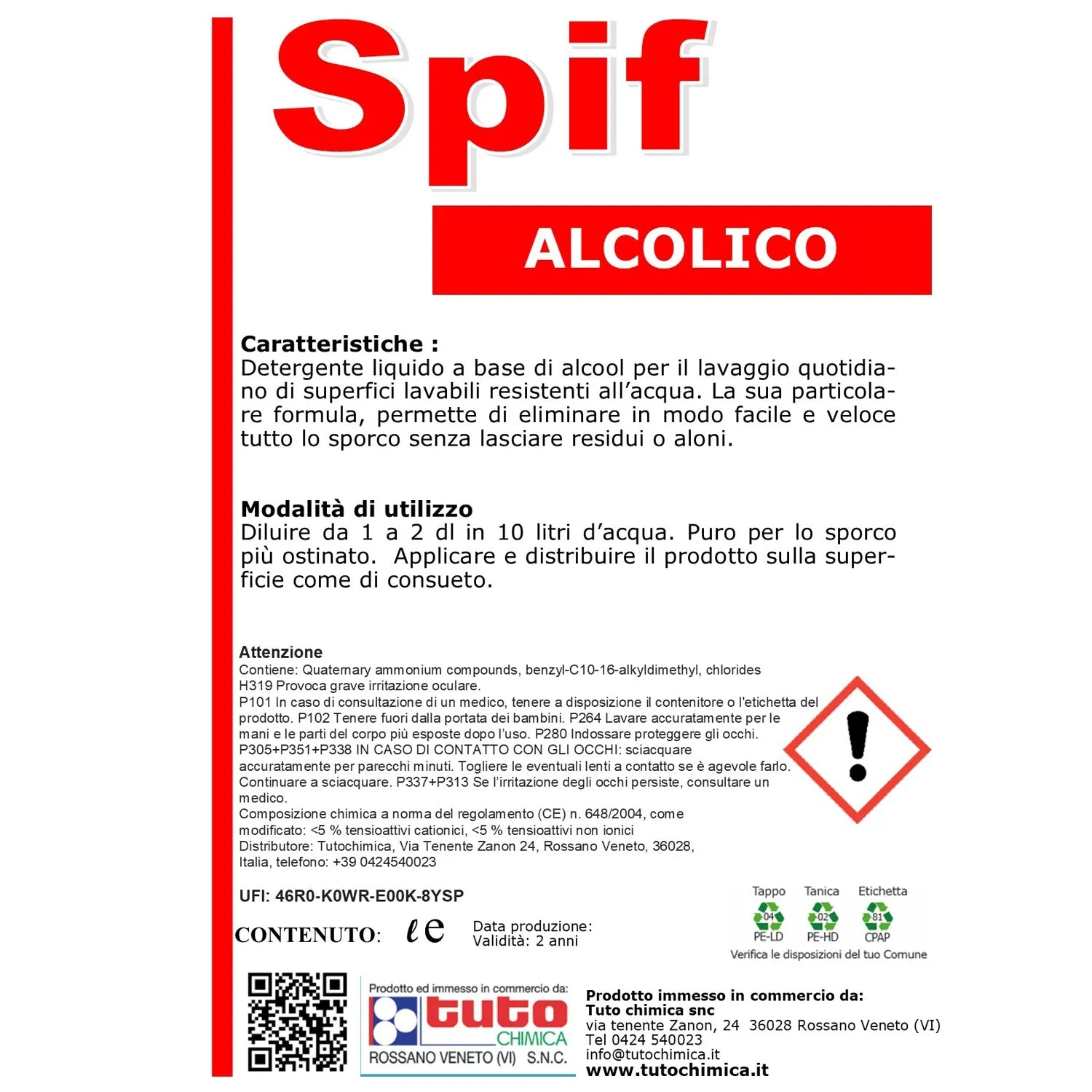 Tuto Chimica Spif Alcolico detergente alcolico 1 L senza aloni