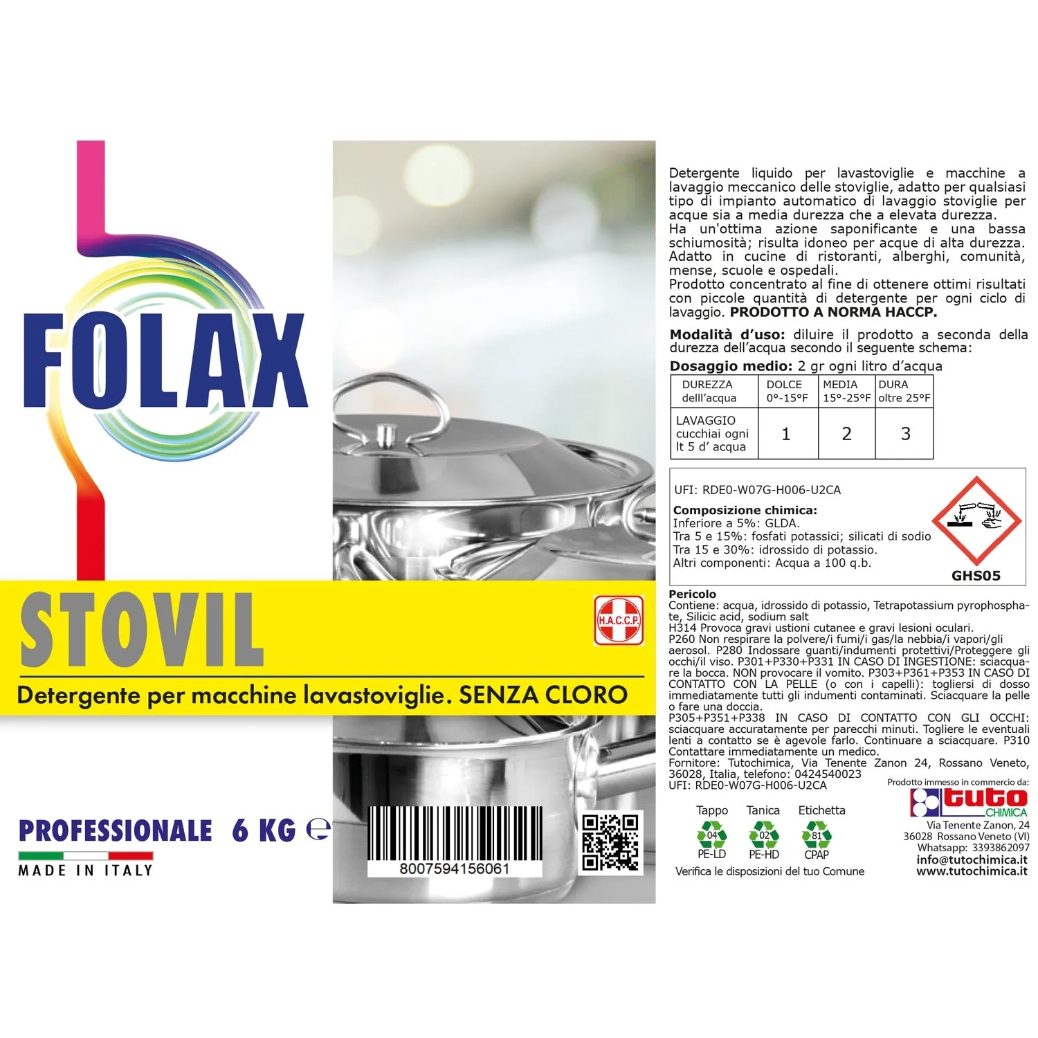 Tuto Chimica Folax Stovil detergente lavastoviglie 6 kg sgrassante