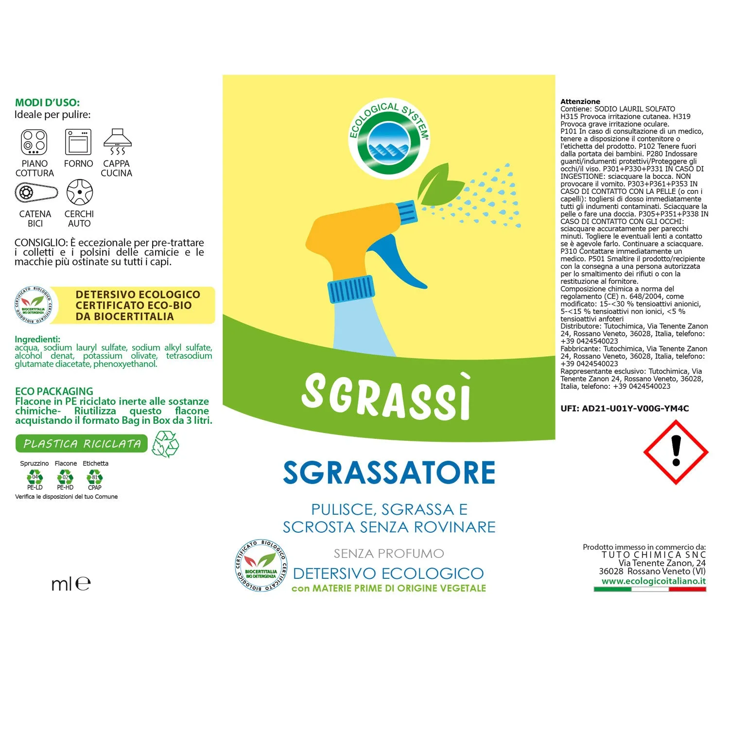 Tuto Chimica Sgrassì Sgrassatore Ecologico 500ml universale