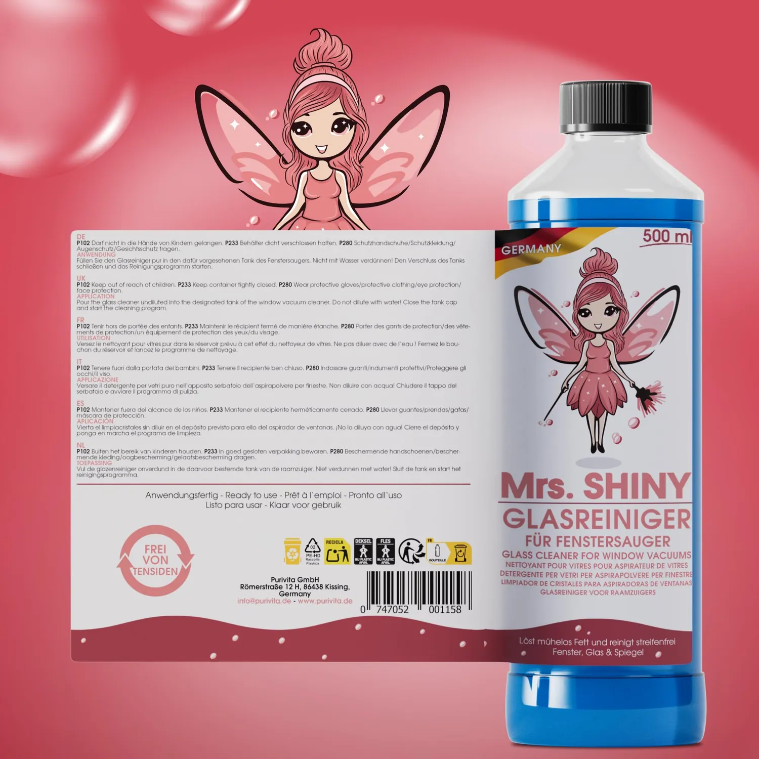 Mrs. Shiny Detergente Vetri Spray 500ml per Aspiravetro