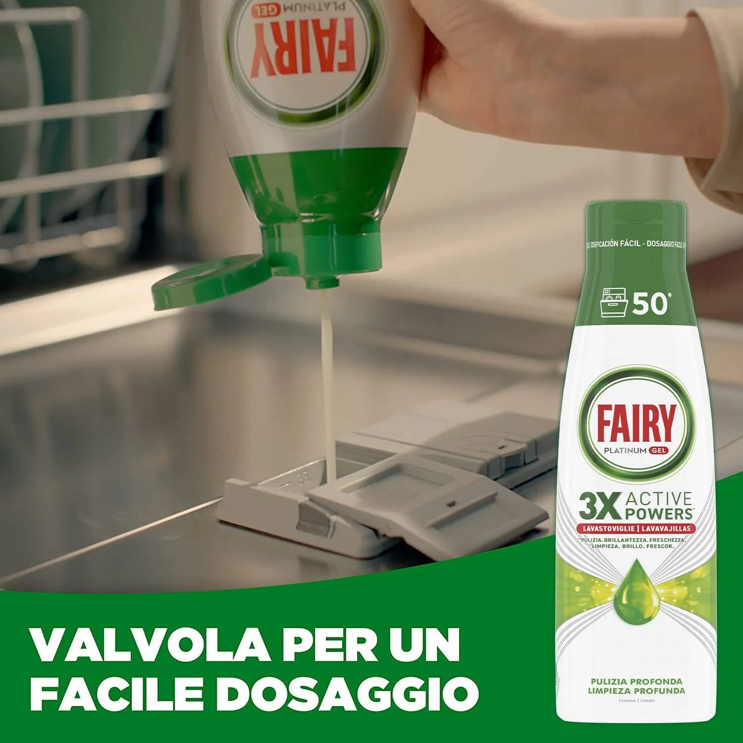Fairy Platinum gel lavastoviglie 50 lavaggi limone