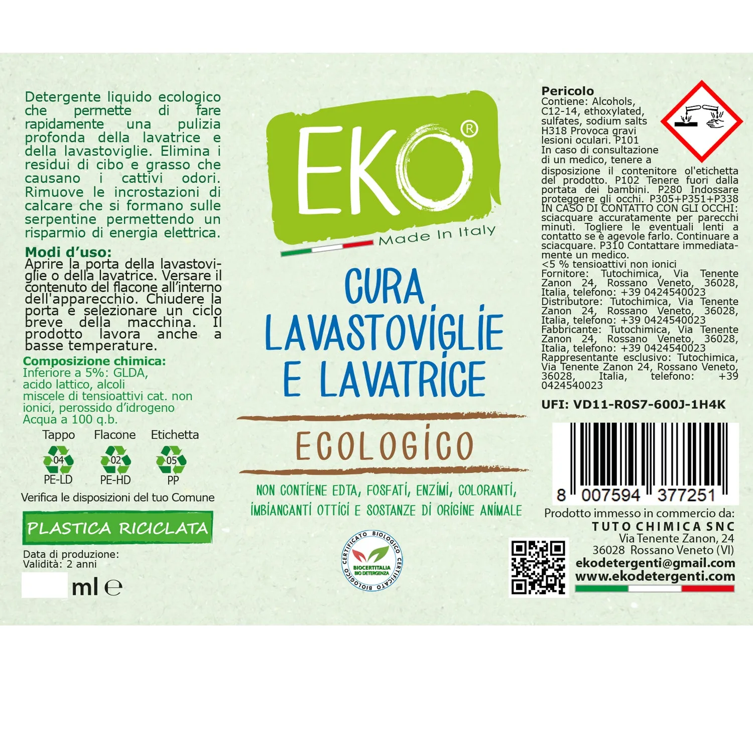 Tuto Chimica Eko cura lavatrice e lavastoviglie detergente 250 ml ecologico
