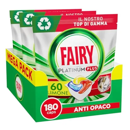 Fairy Platinum Plus Pastiglie Lavastoviglie 180 Caps Limone Anti-Opaco